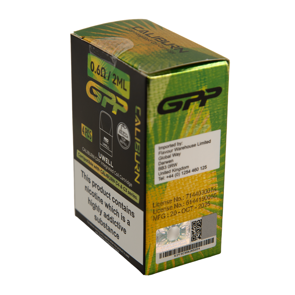UWELL Caliburn 2ML GPP Cartridge 0.6ohm & 0.9ohm - (4 Pack)