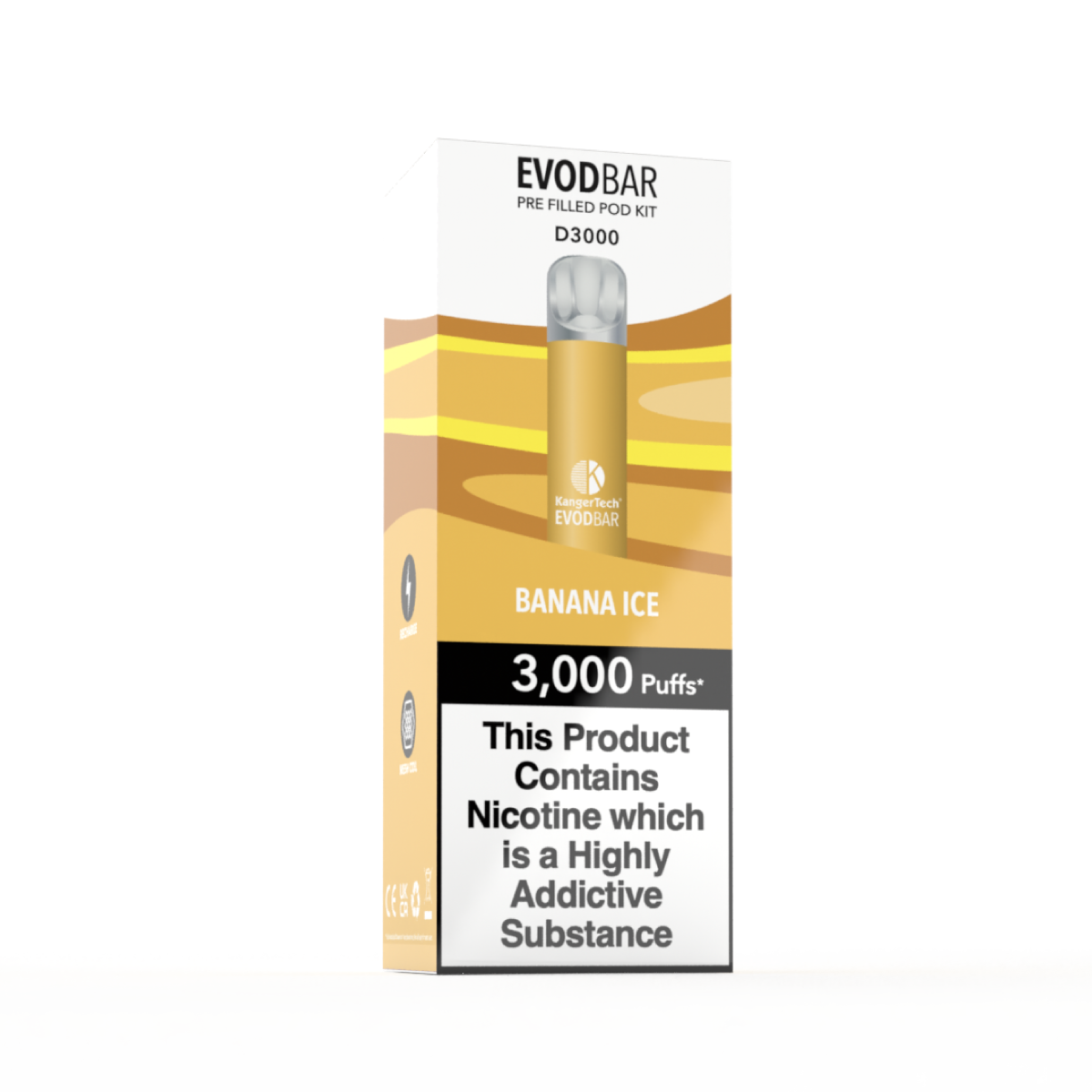 evod d3000 pre-filled vape pod kit in banana ice flavour