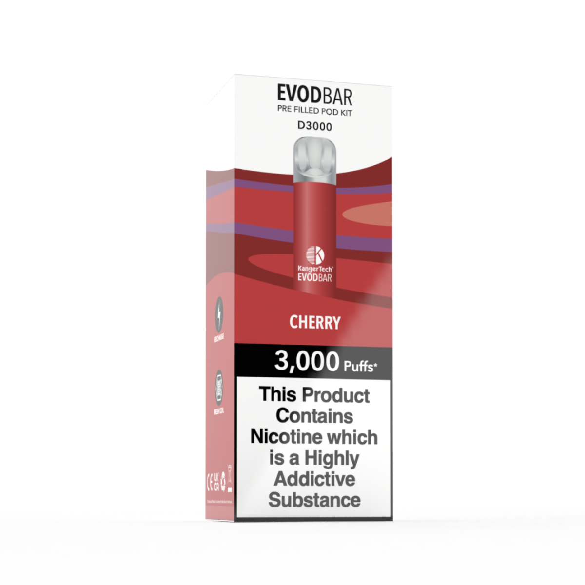 evod d3000 pre-filled vape pod kit in cherry flavour