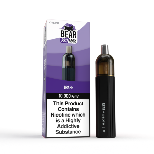 bear pro max 10k puff device grape flavour with packaging and black device