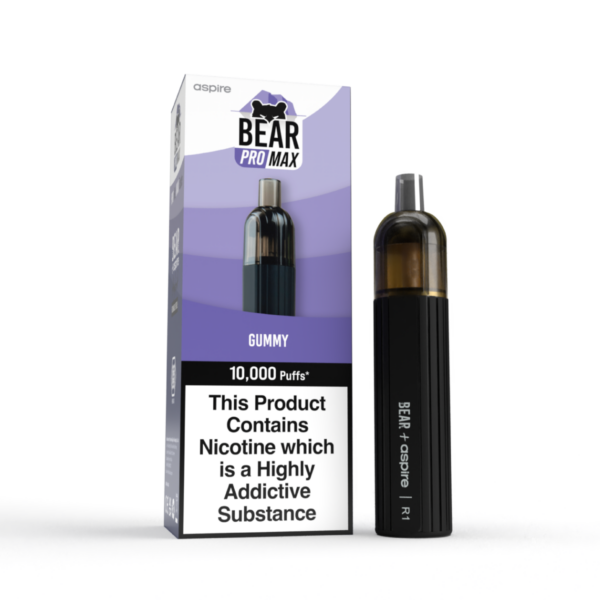 bear pro max 10k puff device gummy flavour with packaging and black device