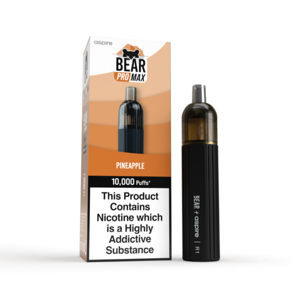 bear pro max 10k puff device pineapple flavour with packaging and black device