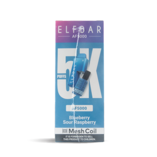 Bulk Buy Elfbar Vapes AF5000 10+2 pods in 5 packs in blueberry sour raspberry uk wholesale front shot