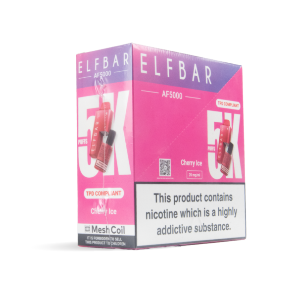 Bulk Buy Elfbar Vapes AF5000 10+2 pods in 5 packs in cherry ice uk wholesale angle shot