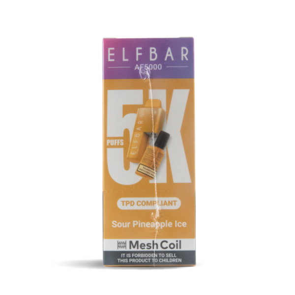 Bulk Buy Elfbar Vapes AF5000 10+2 pods in 5 packs in sour pineapple ice uk wholesale front shot