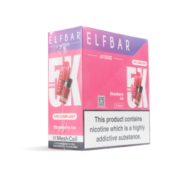 Bulk Buy Elfbar Vapes AF5000 10+2 pods in 5 packs in strawberry ice uk wholesale angle shot