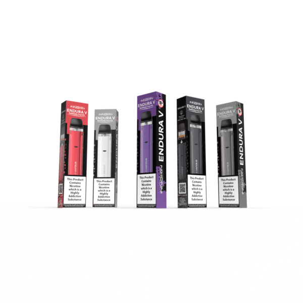 All 5 Innokin Endura V Vape Pod Kit Colours in Packaging Boxes