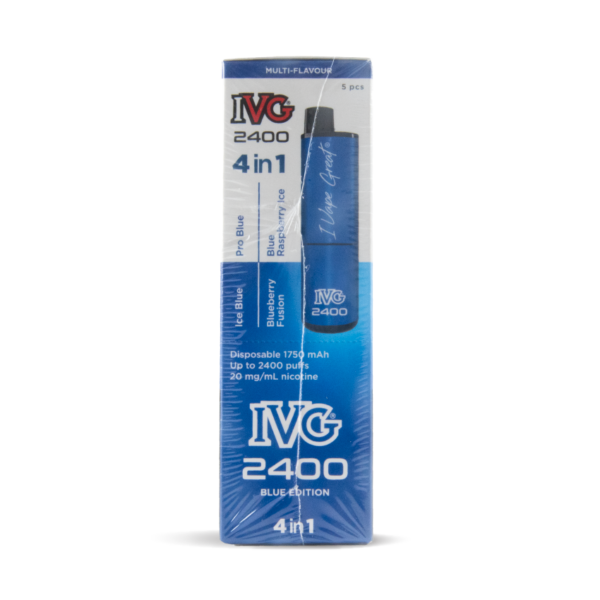 Bulk Buy IVG 4in1 2400 Big Puff Vapes 5 packs in Blue Edition front shot