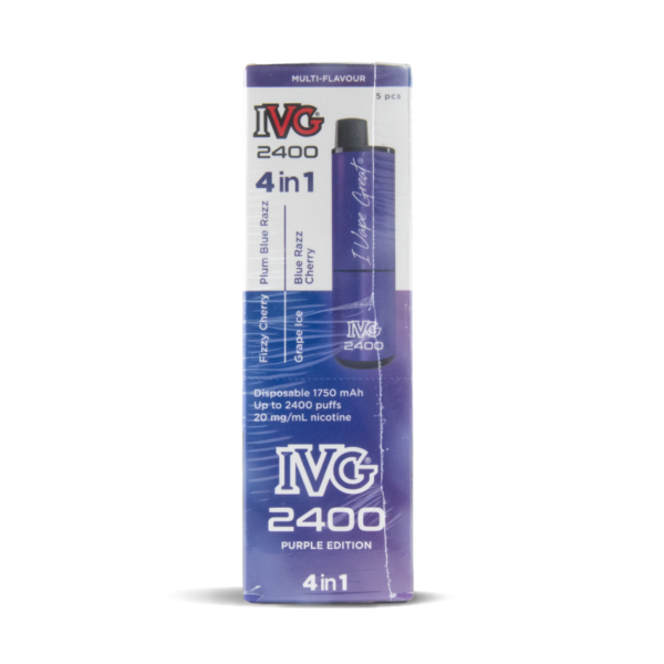 Bulk Buy IVG 4in1 2400 Big Puff Vapes 5 packs in Purple Edition front shot