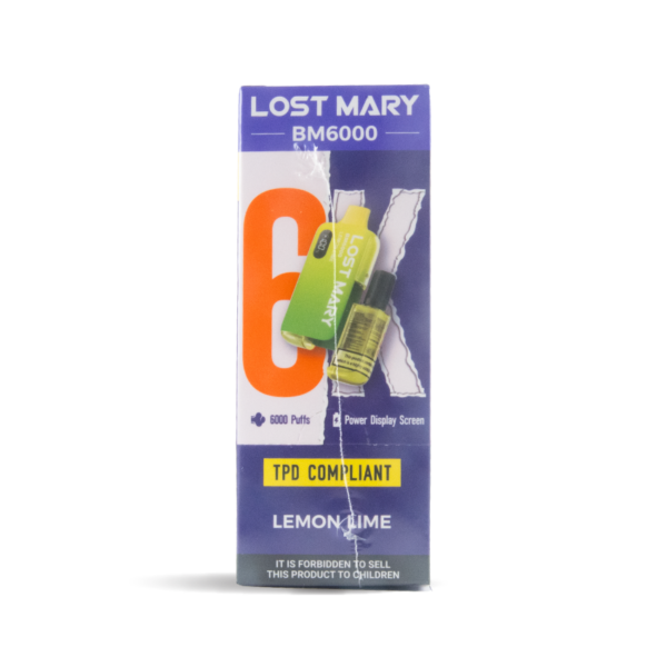 Bulk buy lost mary bm6000 vapes in lemon lime flavour at uk wholesale prices - front shot