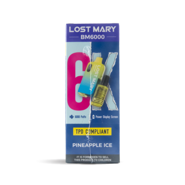 Bulk buy lost mary bm6000 vapes in pineapple ice flavour at uk wholesale prices - front shot