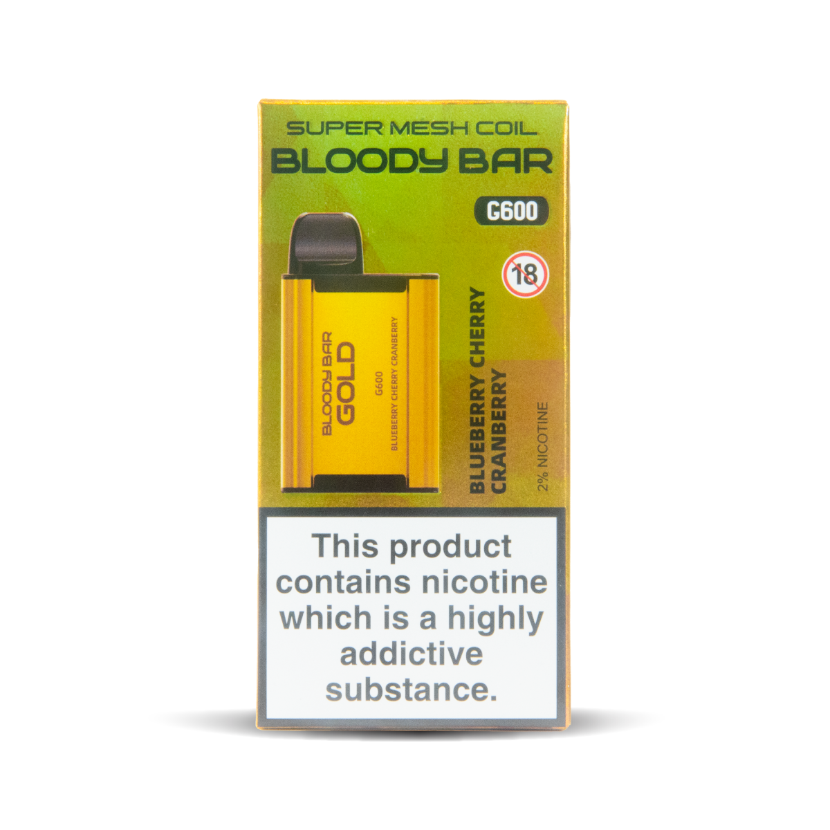 Blueberry Cherry Cranberry TBO Bloody Bar Gold G600 Disposable Vape with 600 Puffs