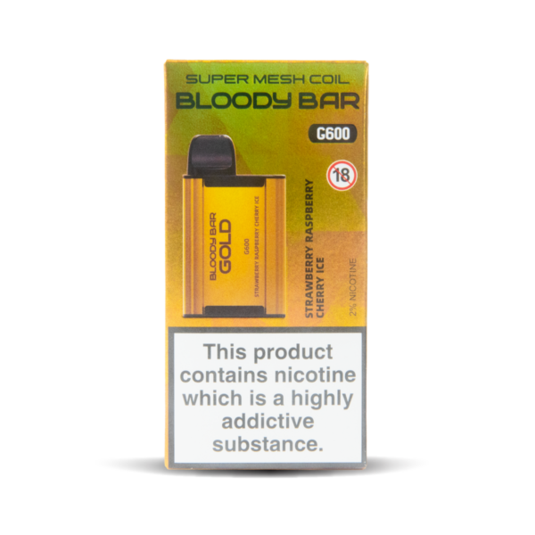 Strawberry Raspberry Cherry Ice TBO Bloody Bar Gold G600 Disposable Vape with 600 Puffs