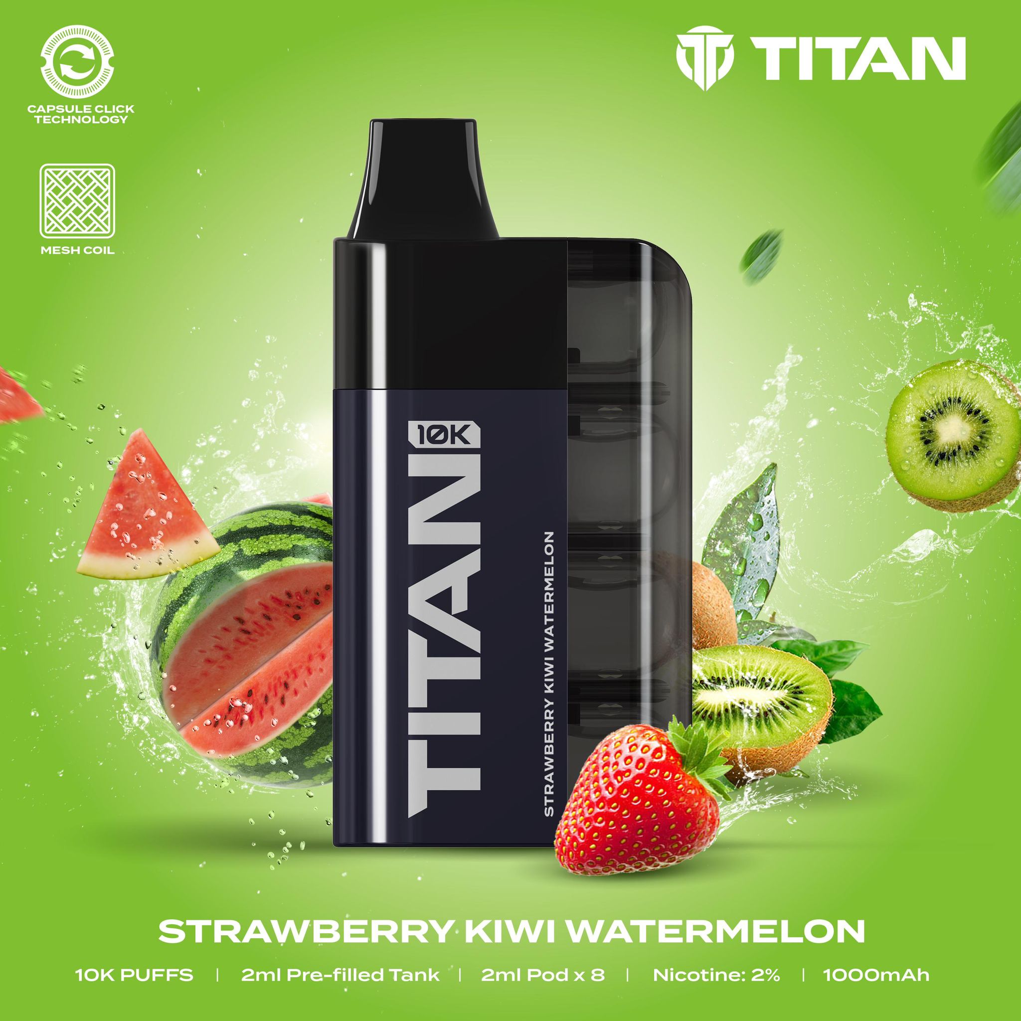 Titan 10K Vape Pod Kit in Strawberry Kiwi Watermelon