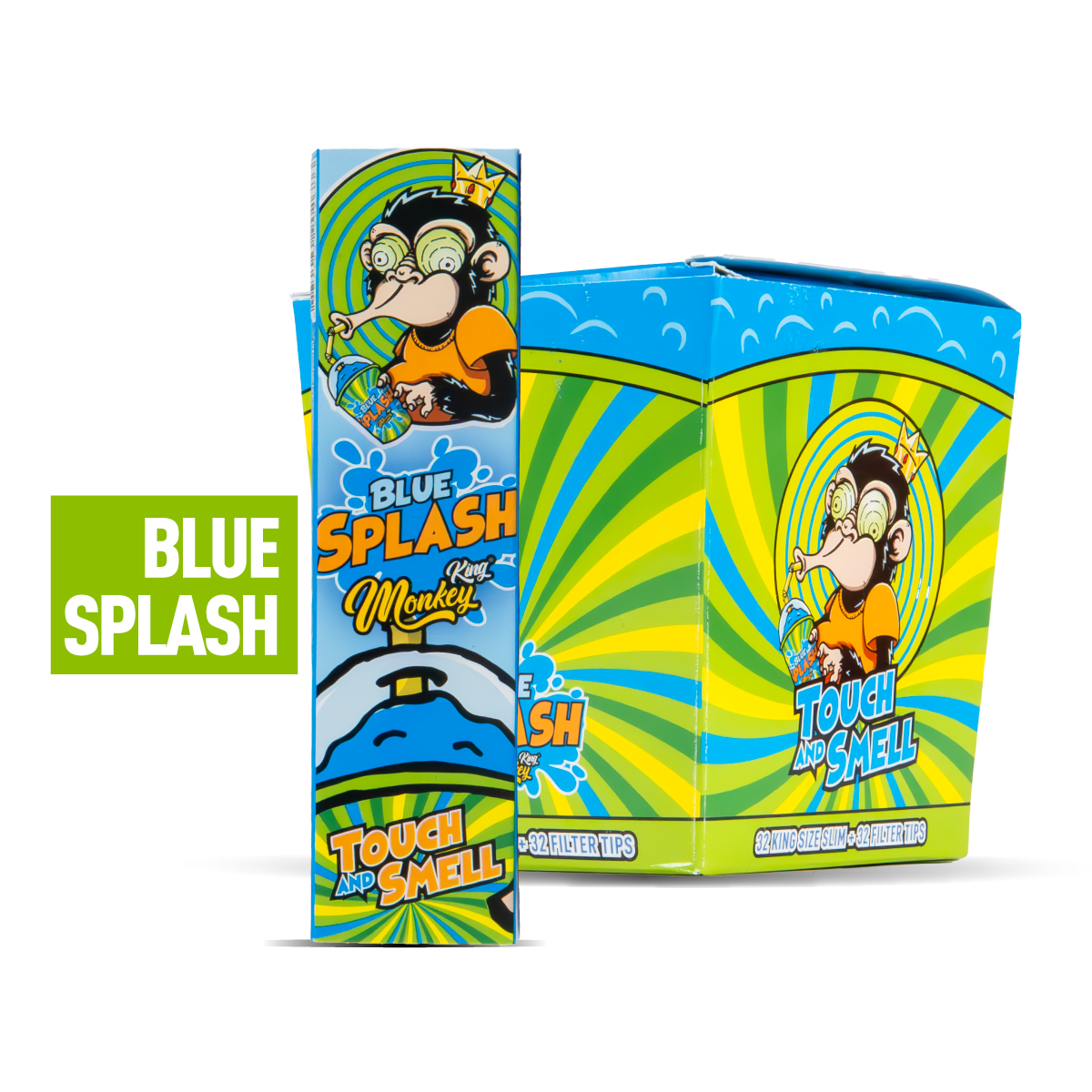 Single Blue Splash Strawberry Smell Monkey King Scented Smoking Papers, King Size Slim, Ultra Thin, Slow Burn, Scratch and Sniff