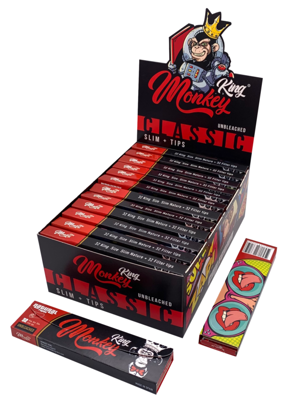 Monkey King Classic Unbleached Rolling Papers with Tips mmcpc