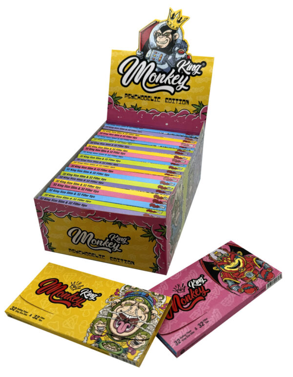 Monkey King Psychedelic Unbleached Rolling Papers + Tips King Size Slim mmcpsps